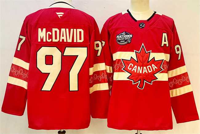 Mens Canada #97 Connor McDavid Red 2025 4 Nations Face-Off Premium Stitched Jersey